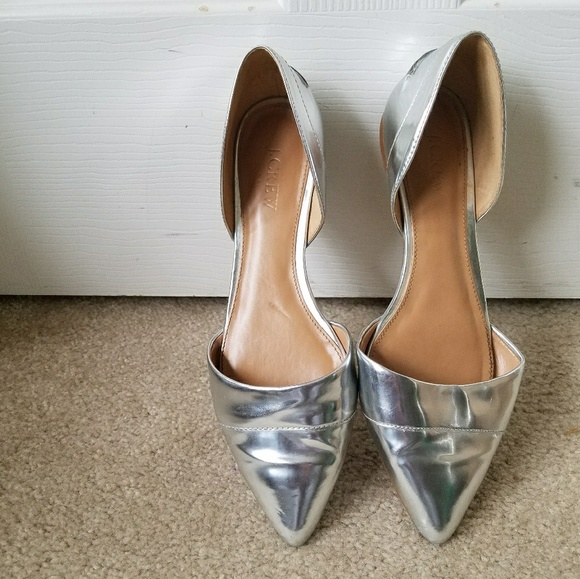 J. Crew Silver Pointed Toe Flats Size 8.5 - Picture 3 of 7